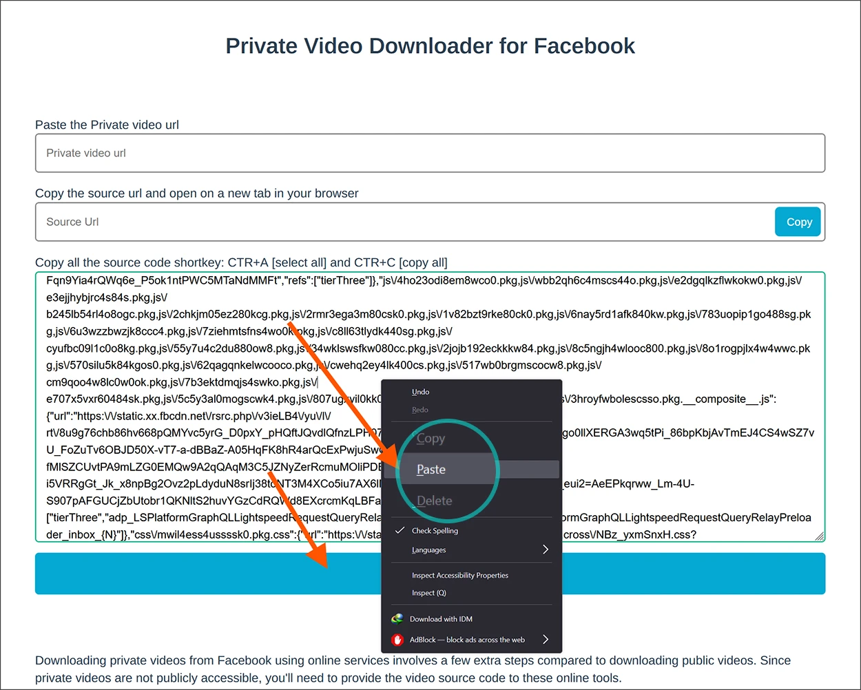 paste source code in the box